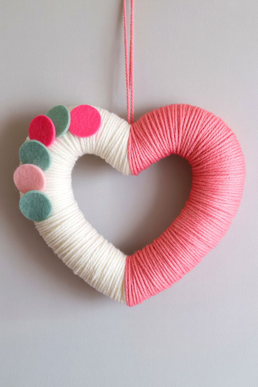 Yarn Wrapped Heart - 25 Heart Shaped Wreath Ideas