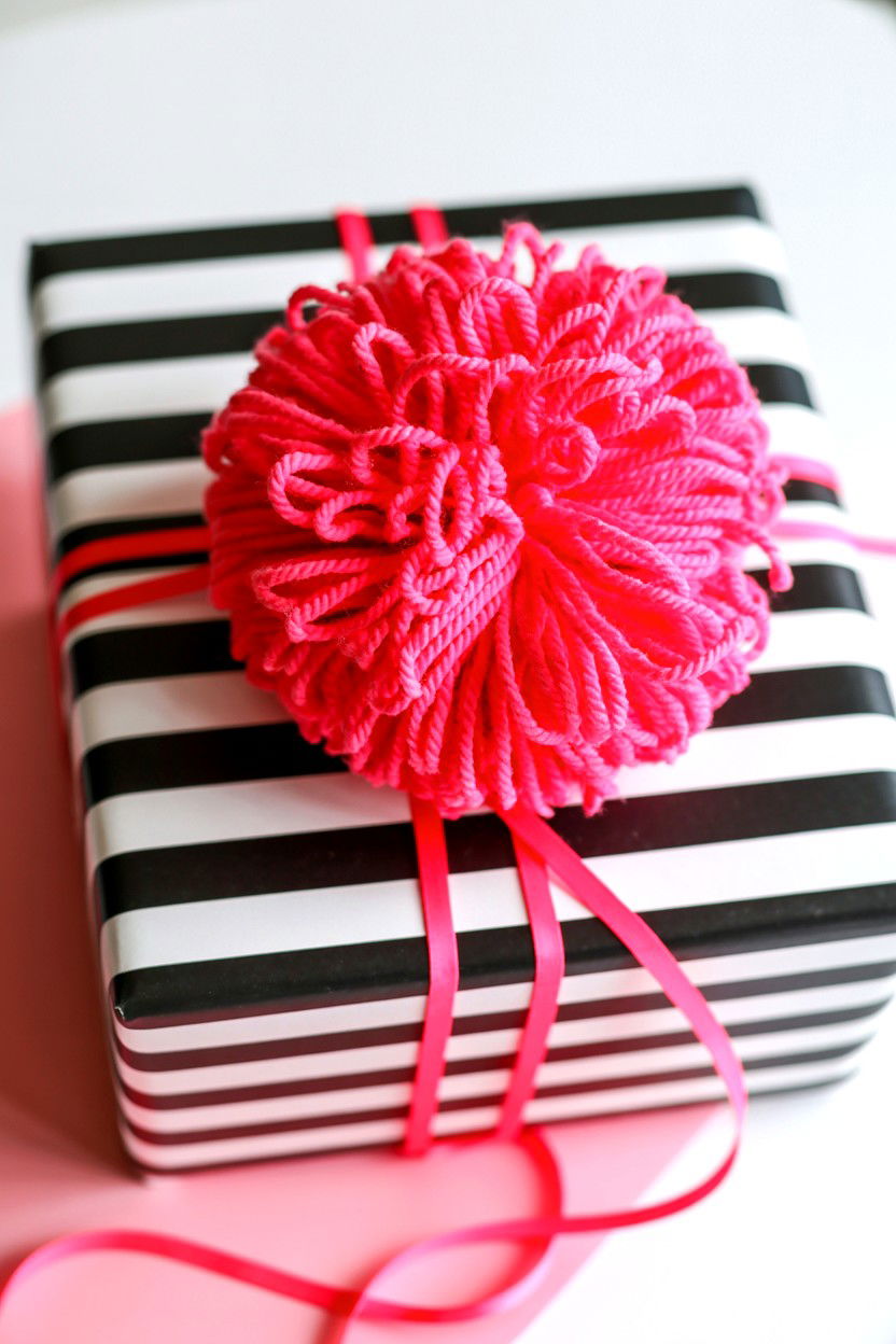 Yarn pom pom - 25 Valentine's Day Gift Wrap Topper Ideas