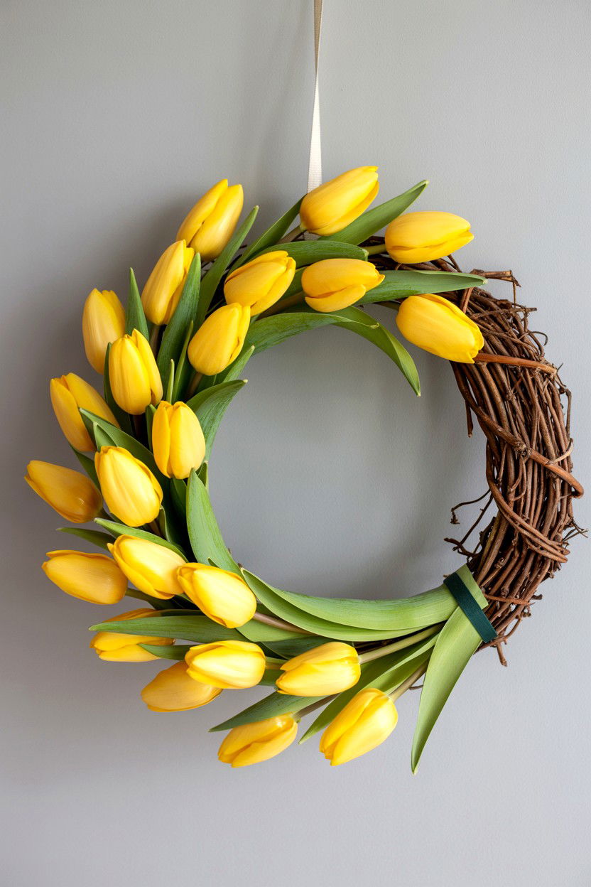 Yellow Tulip Wreath For Spring - 25 Tulip Valentine's Day Wreath Ideas